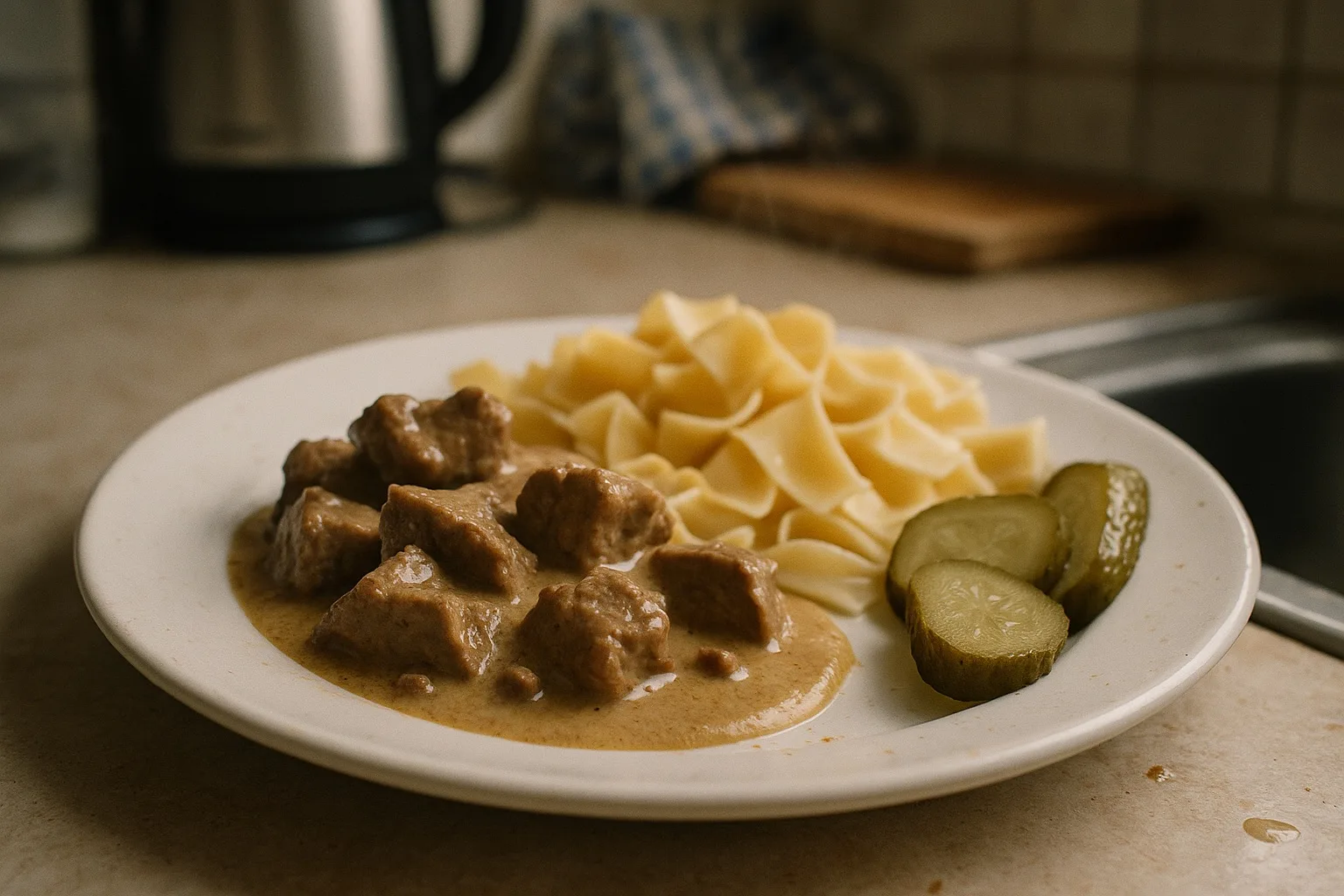 Rindfleischwürfel in Senfsauce