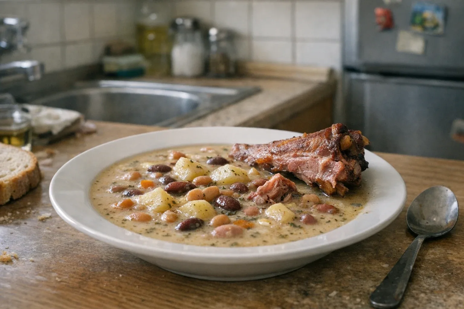 Bohnensuppe mit geräucherten Schweinerippchen
