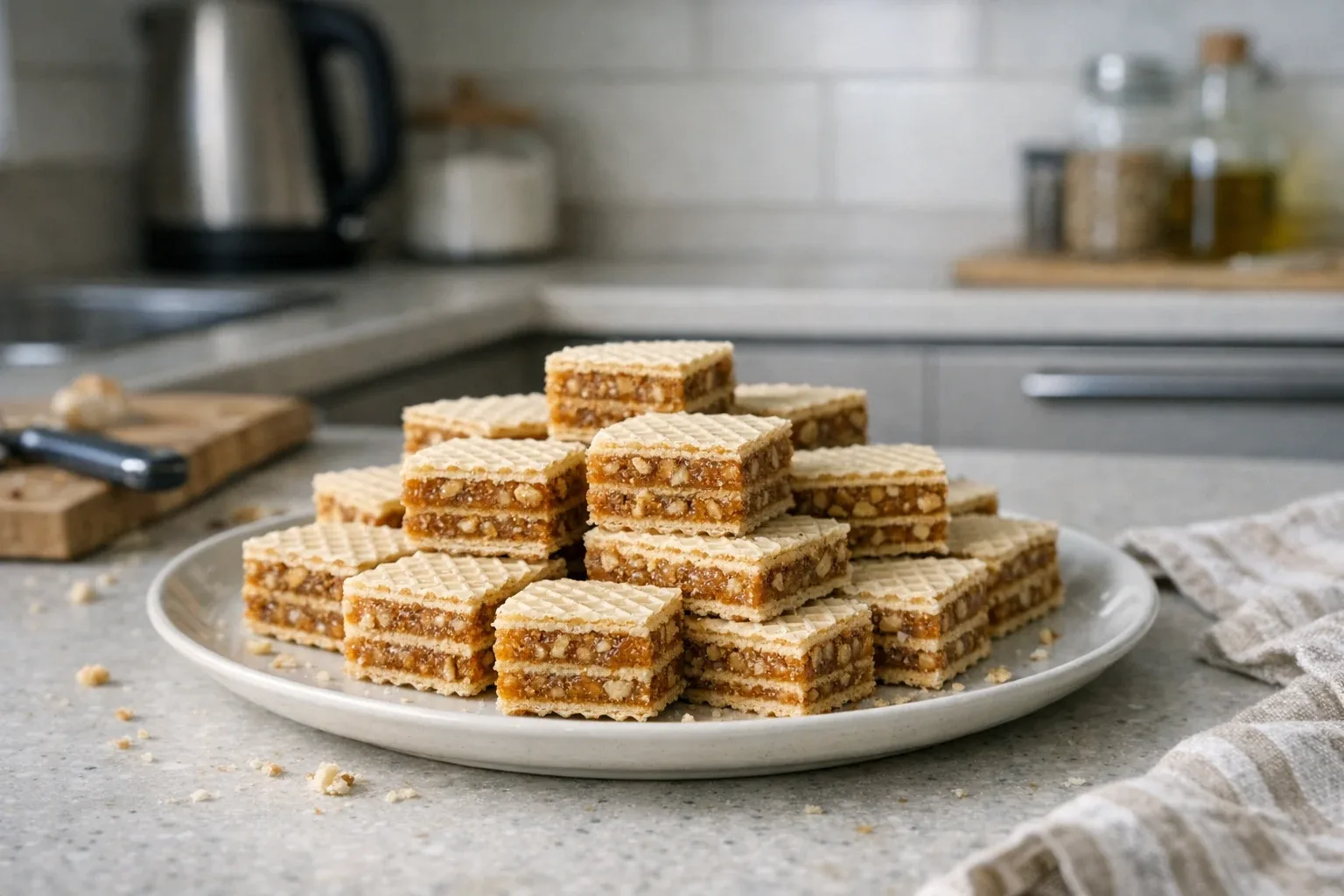 Karamell-Nuss-Schnitten in Waffelblättern
