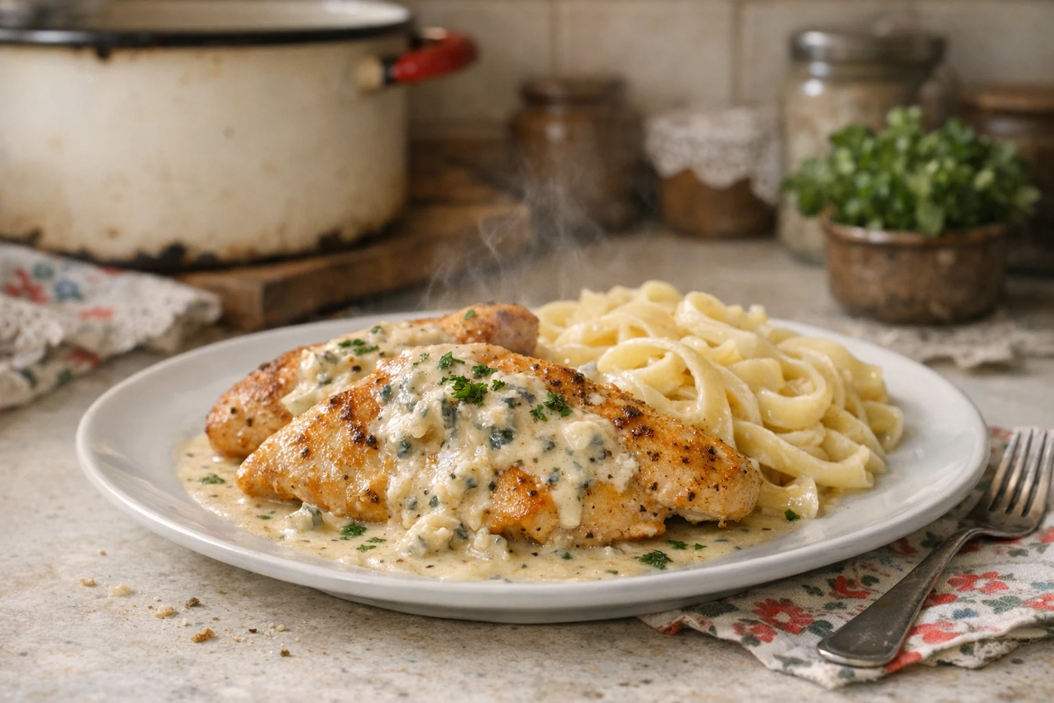 Hähnchenbrust mit Blauschimmelkäsesauce