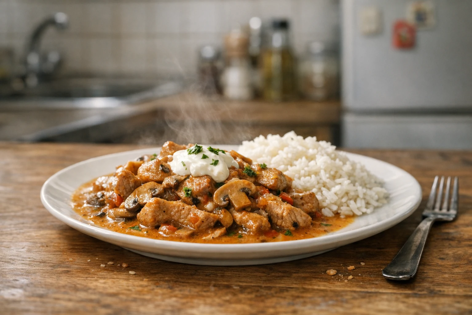 Schweinefleisch mit Champignons