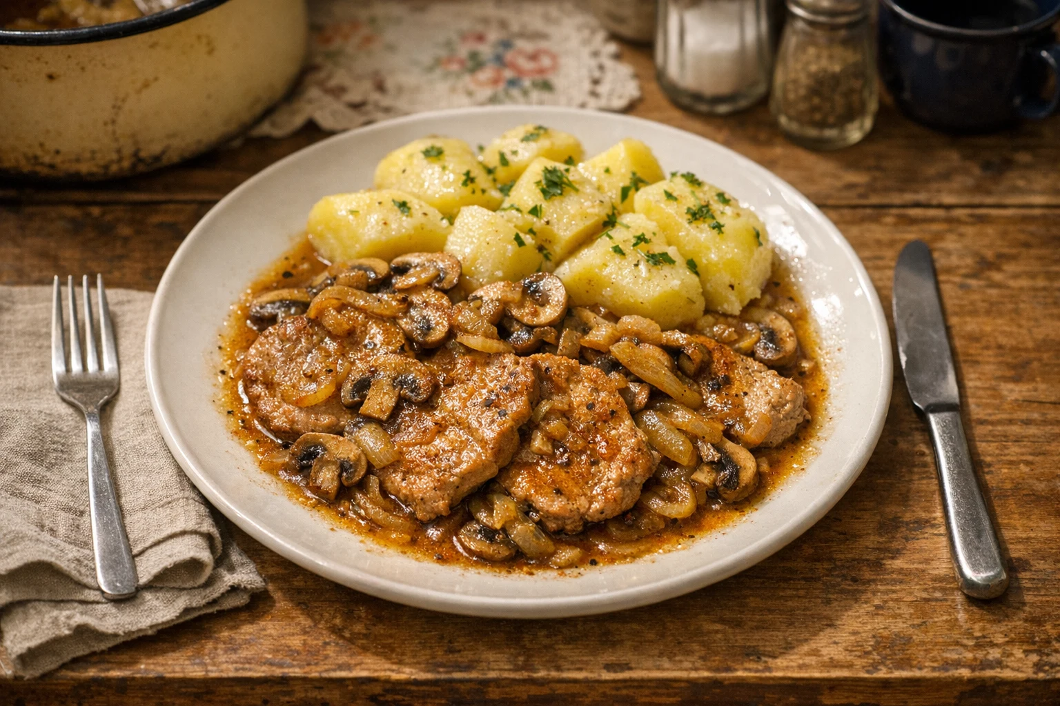 Schweinekarree mit Champignons