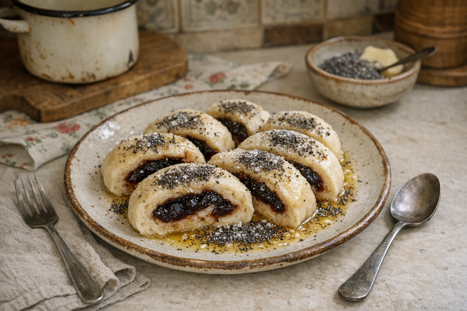Hausgemachte gekochte Hefeknödel (ohne Milch und Eier) oder gefüllte gedämpfte Hefeknödel
