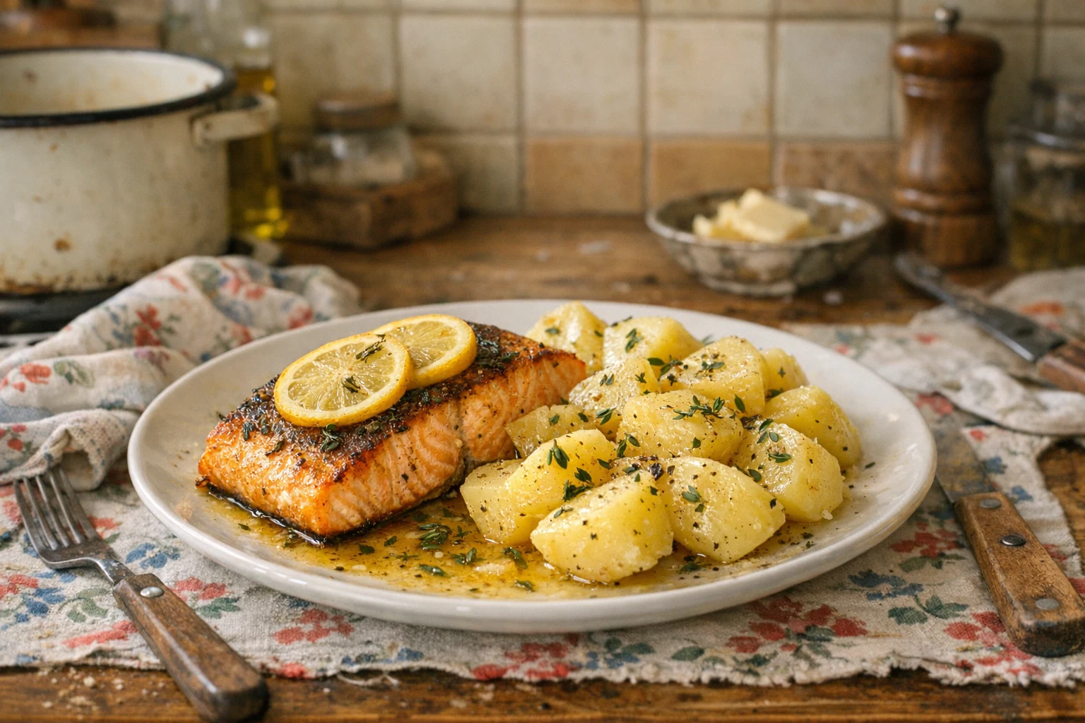Lachs in Butter mit Kartoffeln