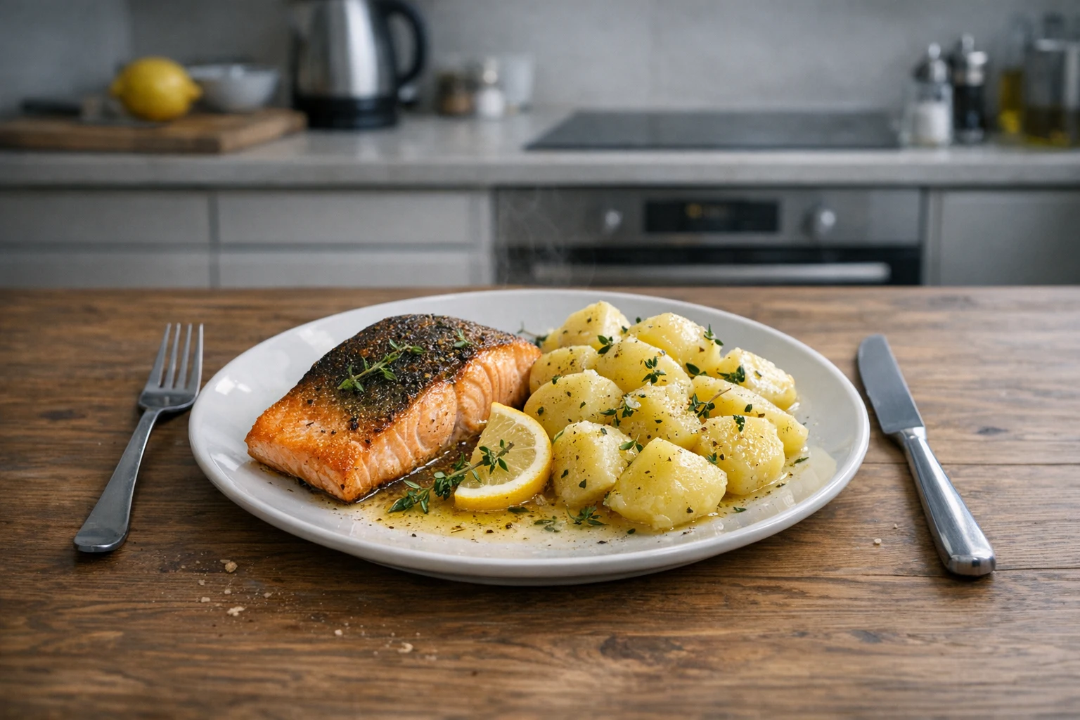 Lachs in Butter mit Kartoffeln