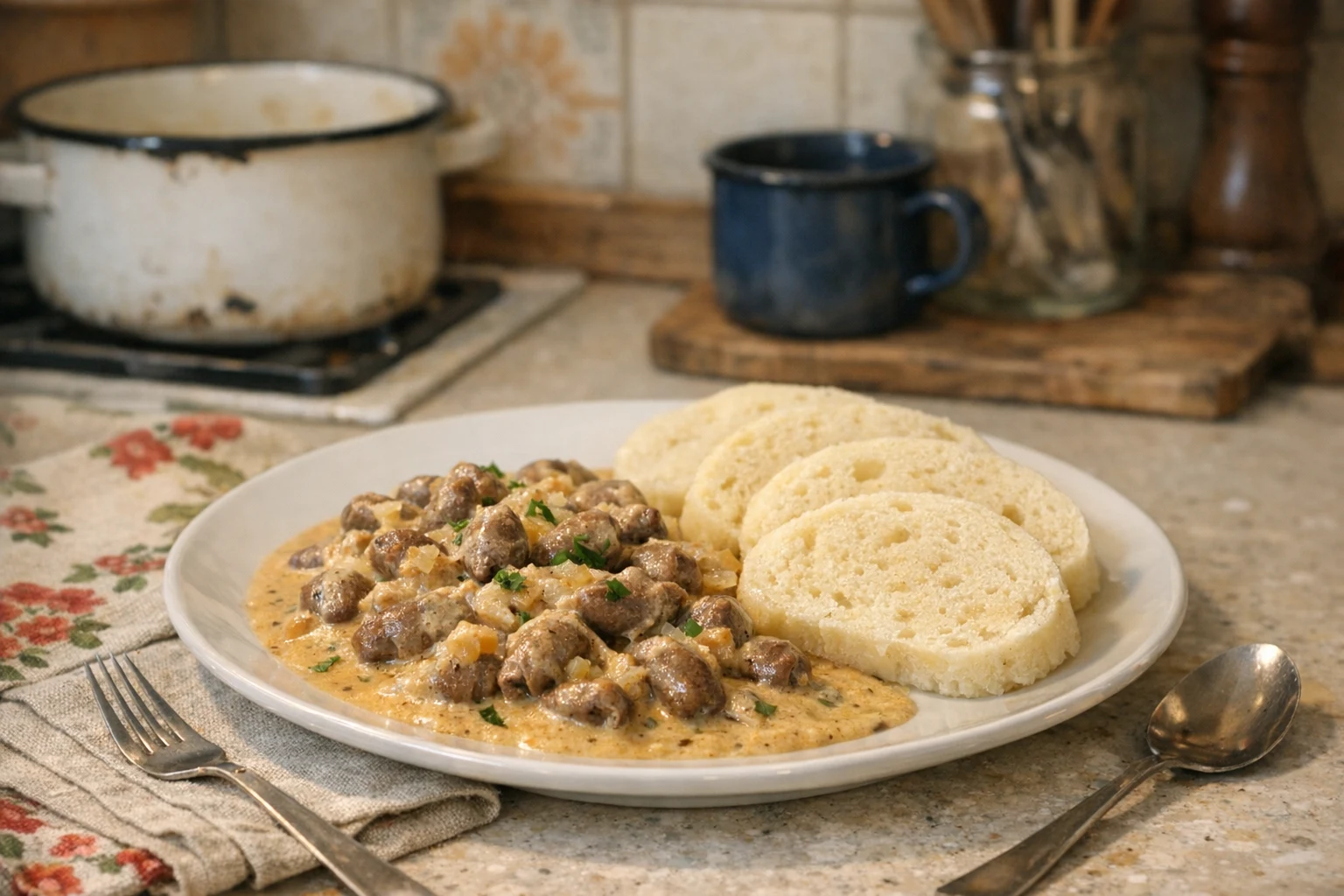 Hähnchenherzen in Sahnesauce