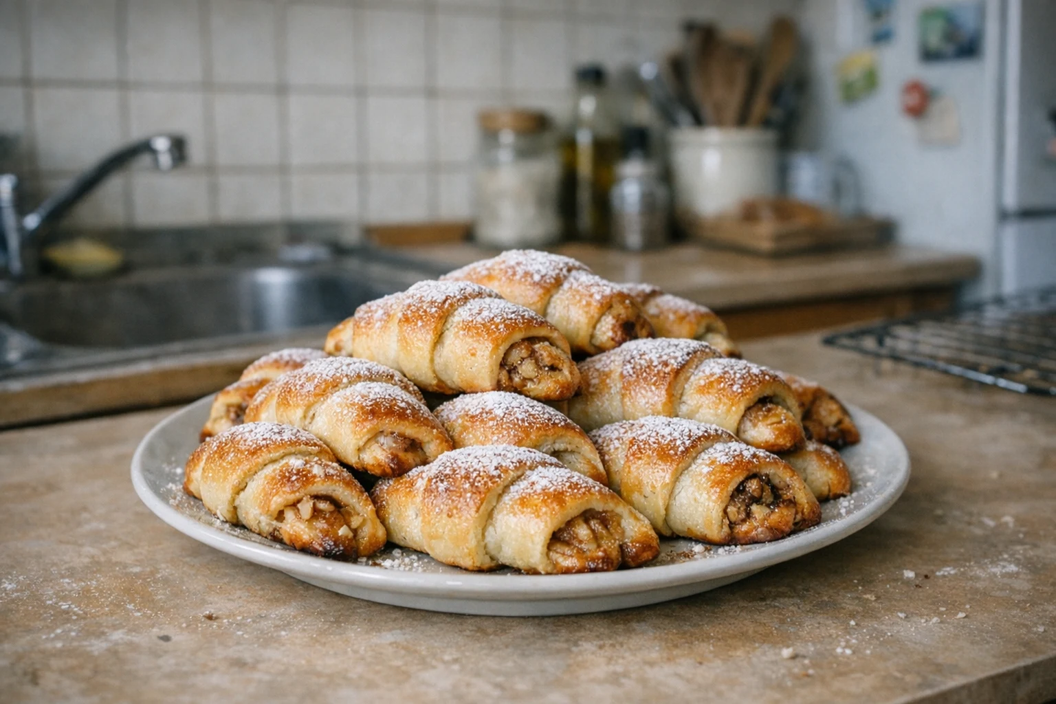 Tassenrezept: Mürbe Hörnchen mit Apfel-Walnuss-Füllung