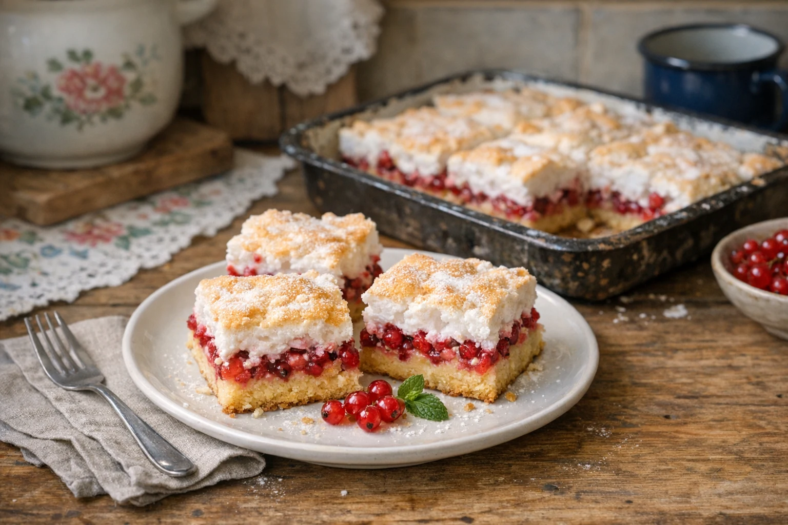 Johannisbeerkuchen mit Baiserhaube