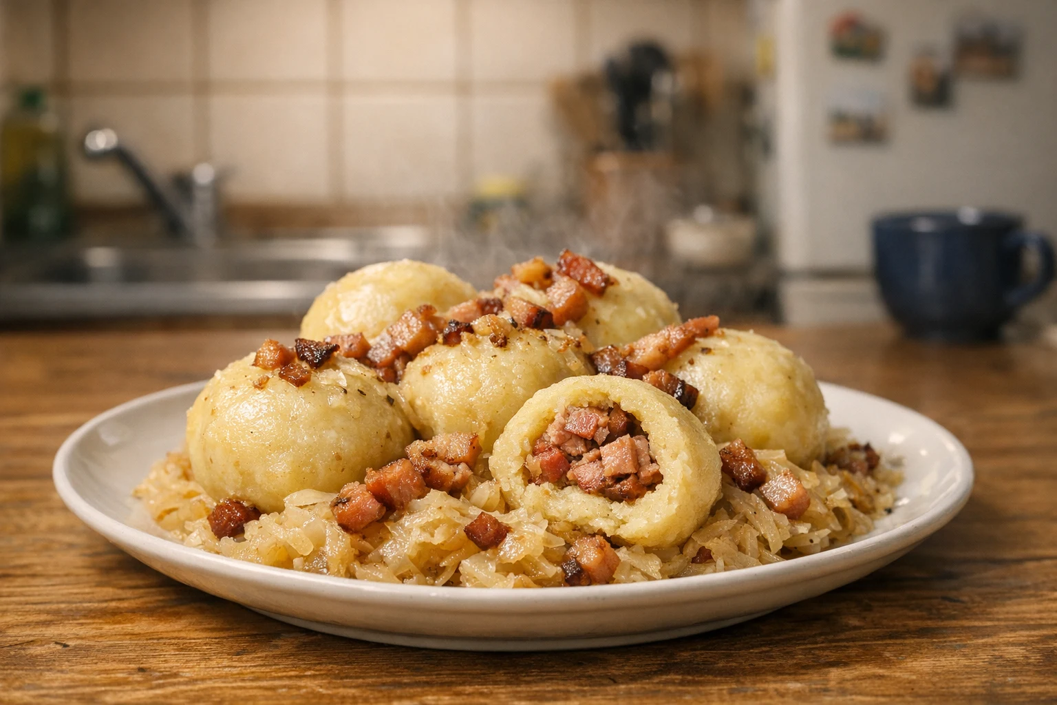 Kartoffelknödel mit Räucherfleisch
