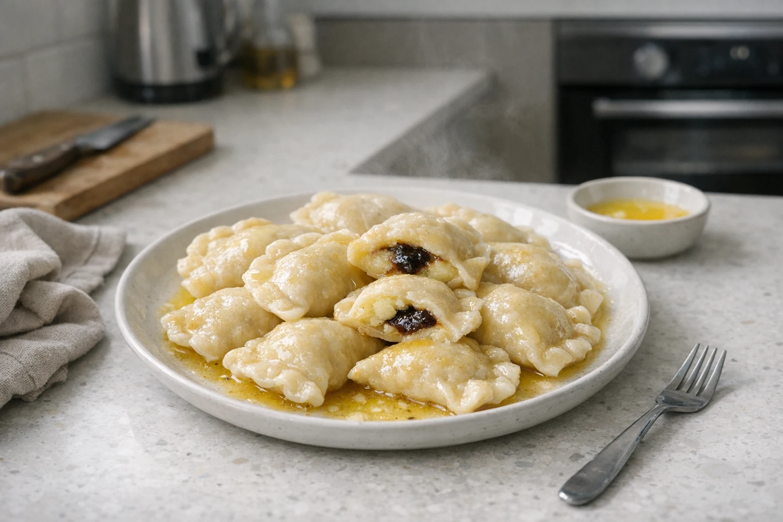 Hausgemachte Piroggen mit Kartoffel-Pflaumenmus-Füllung
