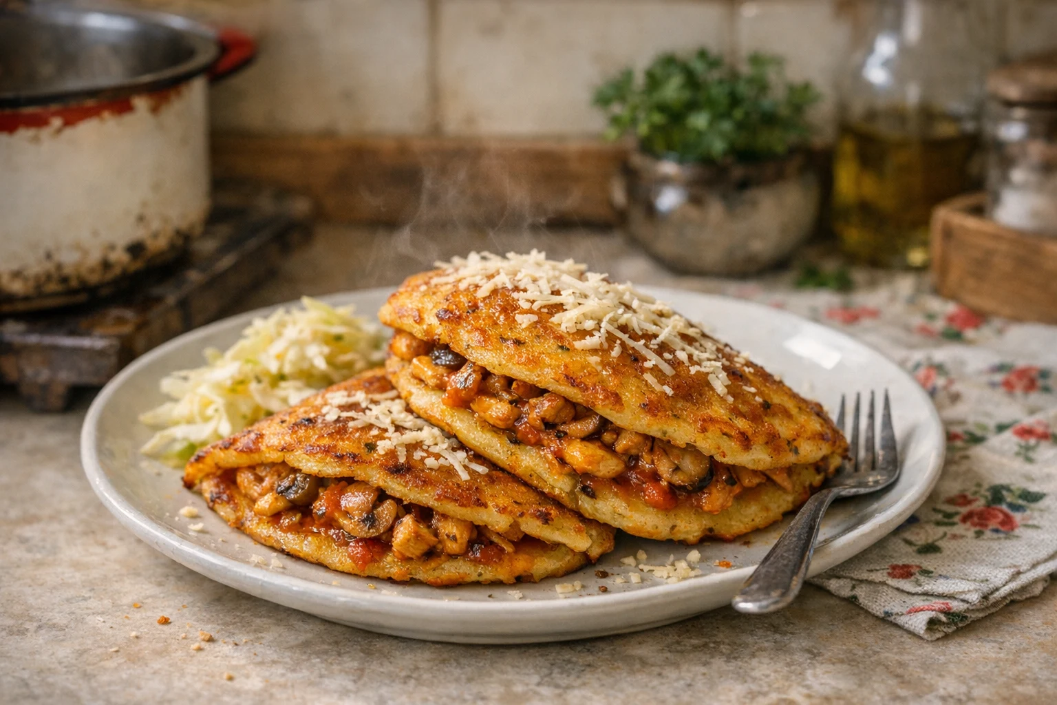 Kartoffelpuffer mit Hähnchengeschnetzeltem