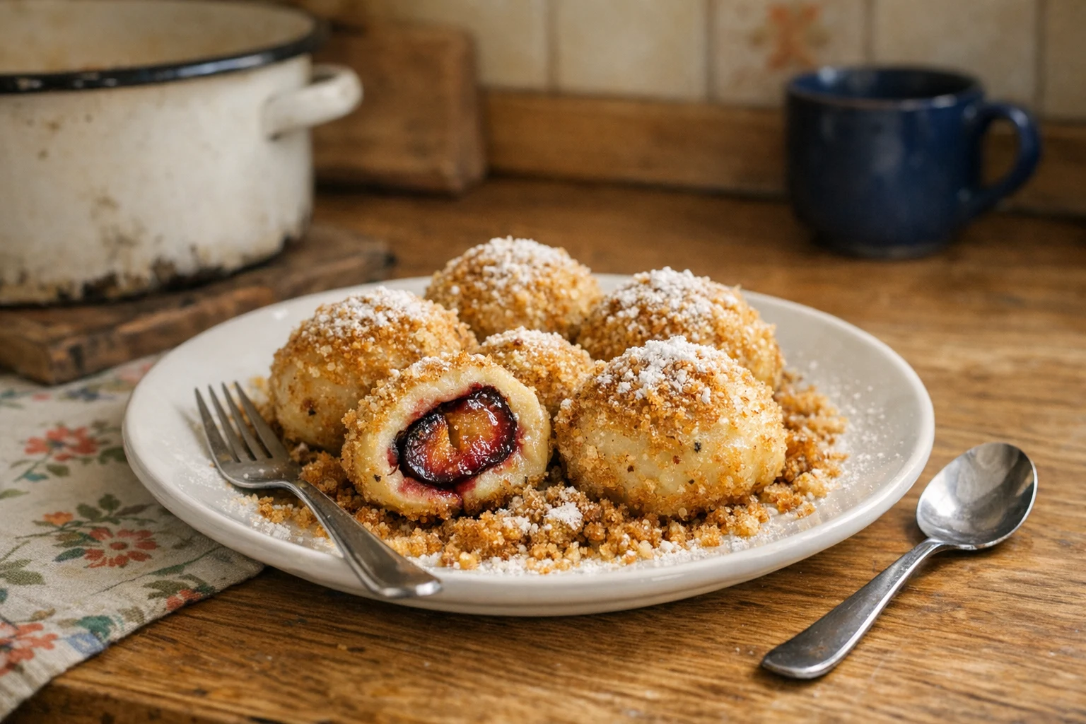 Zwetschgenknödel mit gerösteten Semmelbröseln
