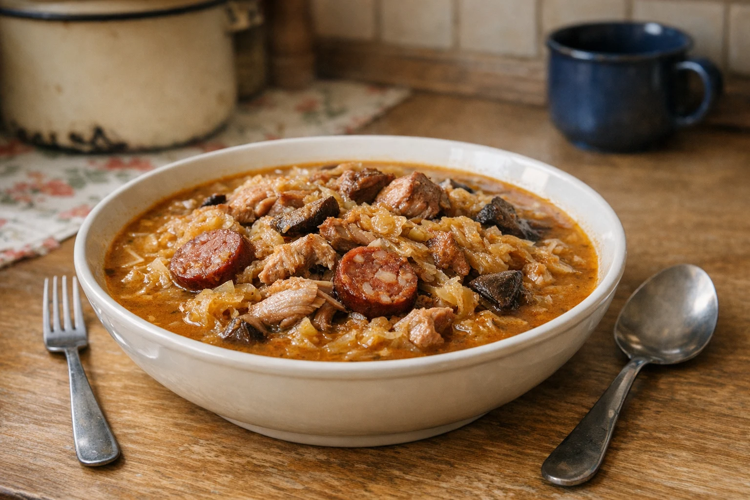 Sauerkrautsuppe aus dem Kessel