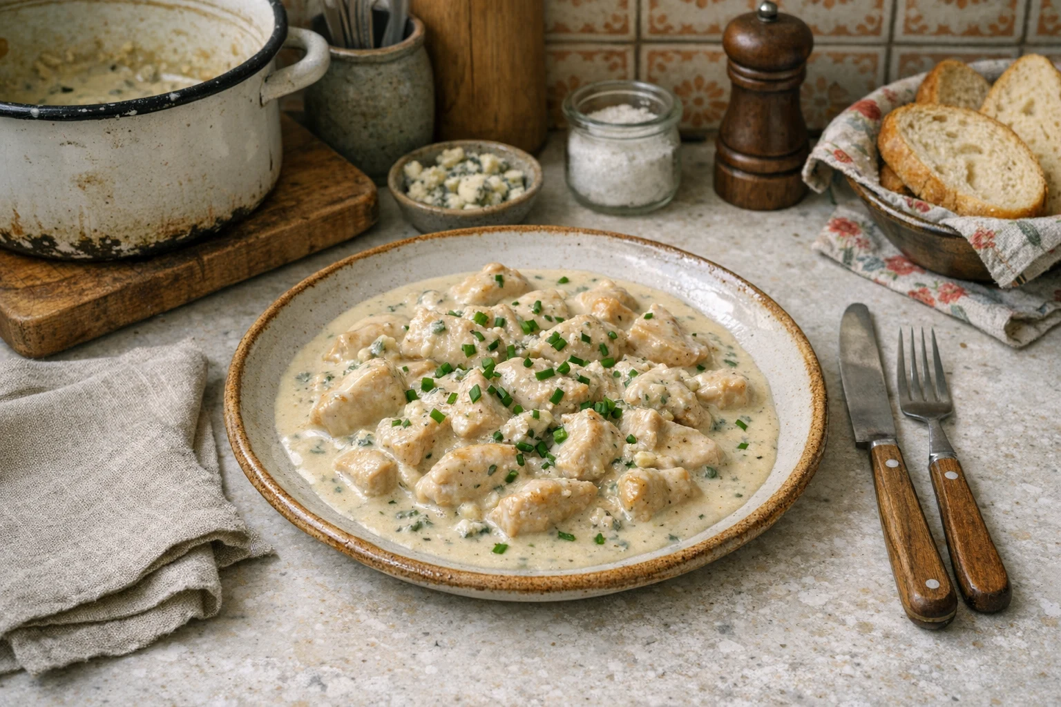 Blauschimmelkäsesauce mit Hähnchen