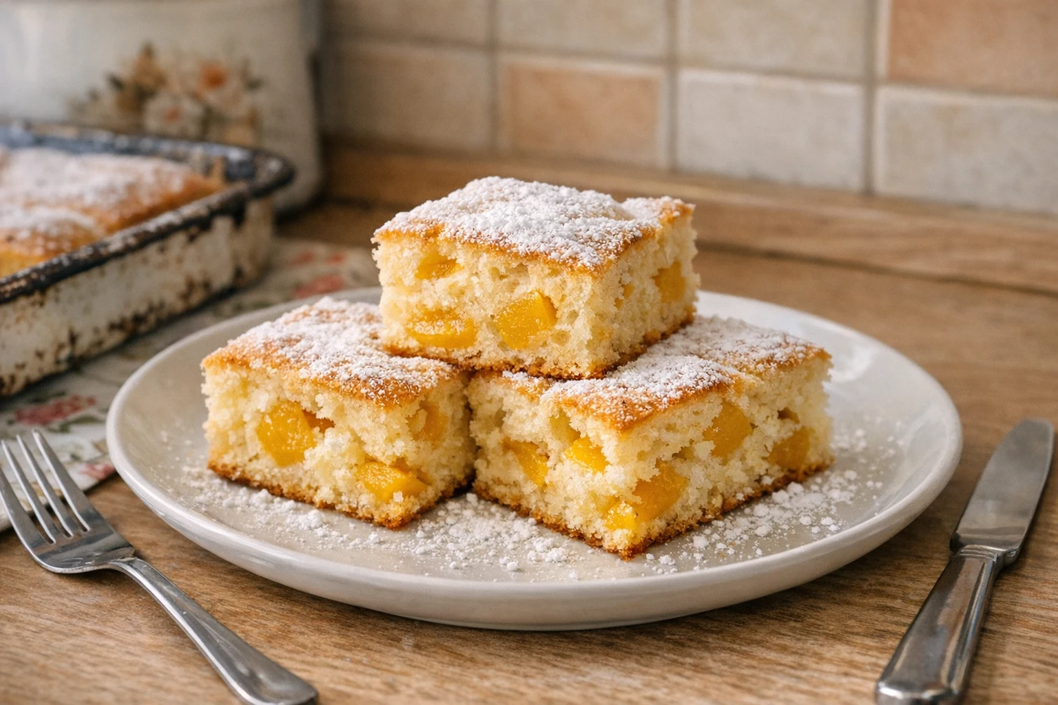 Lockerer, zarter Pfirsichkuchen