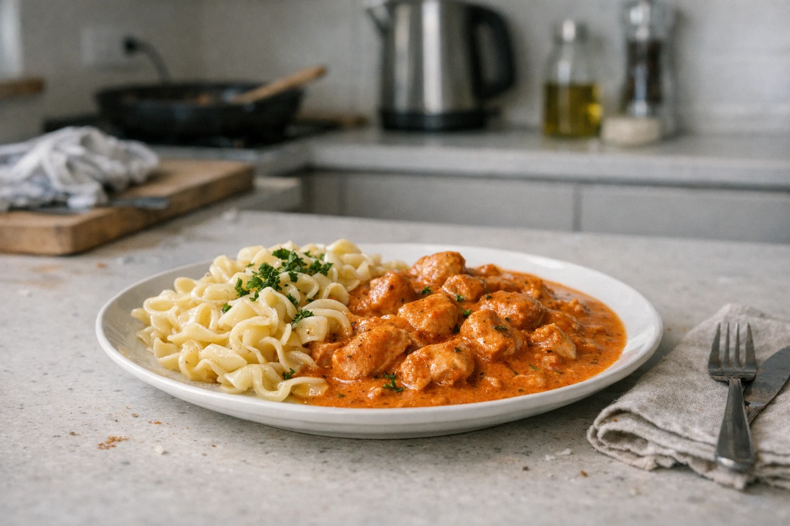 Hähnchen-Paprikasch mit Nudeln