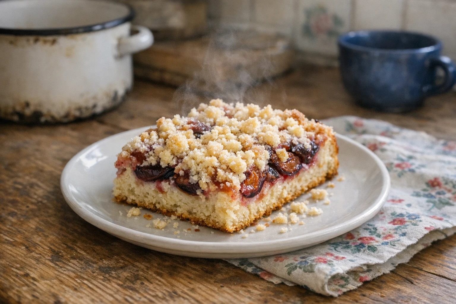 Hefekuchen mit Pflaumen und Streuseln