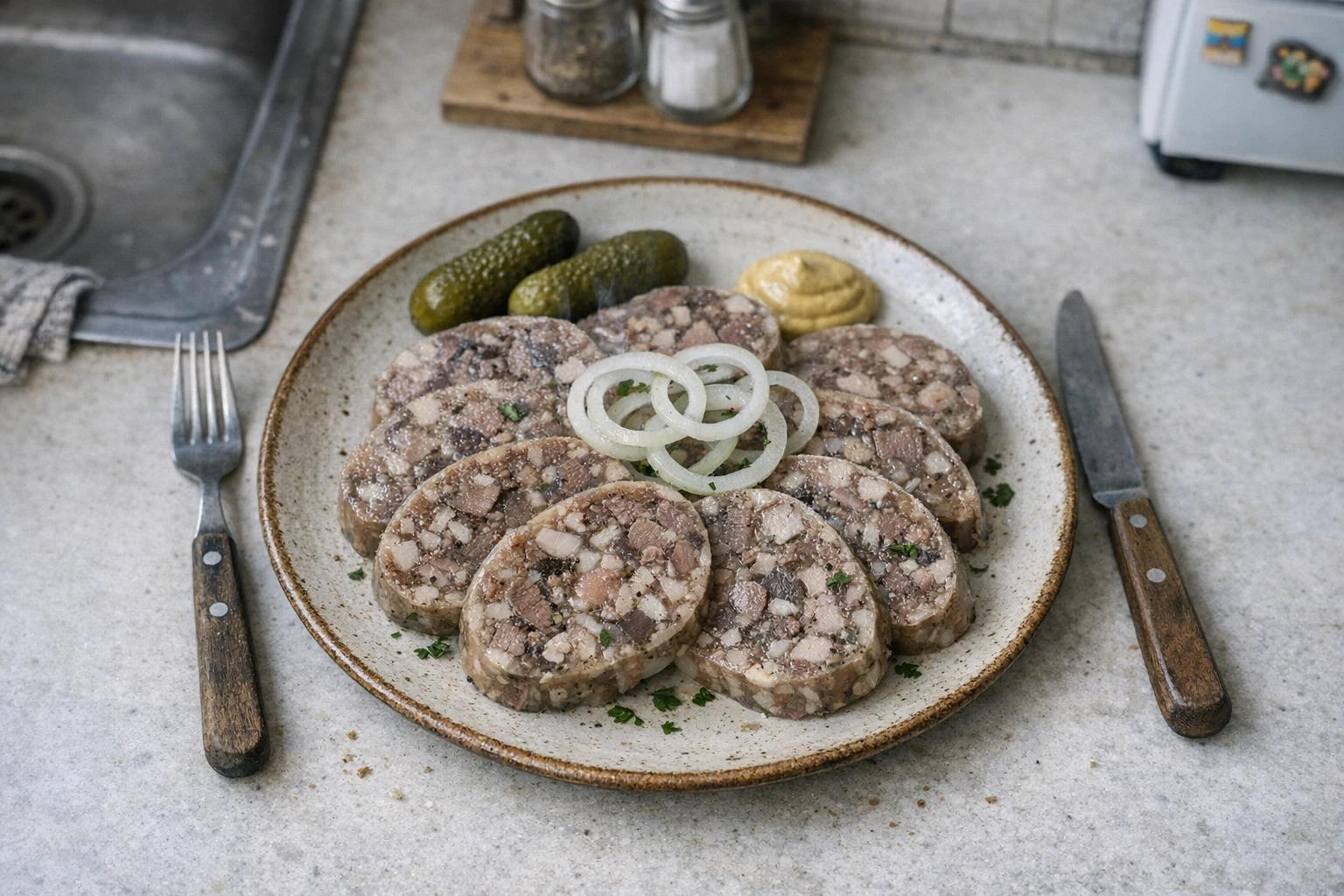 Hausgemachte Schweinepresswurst
