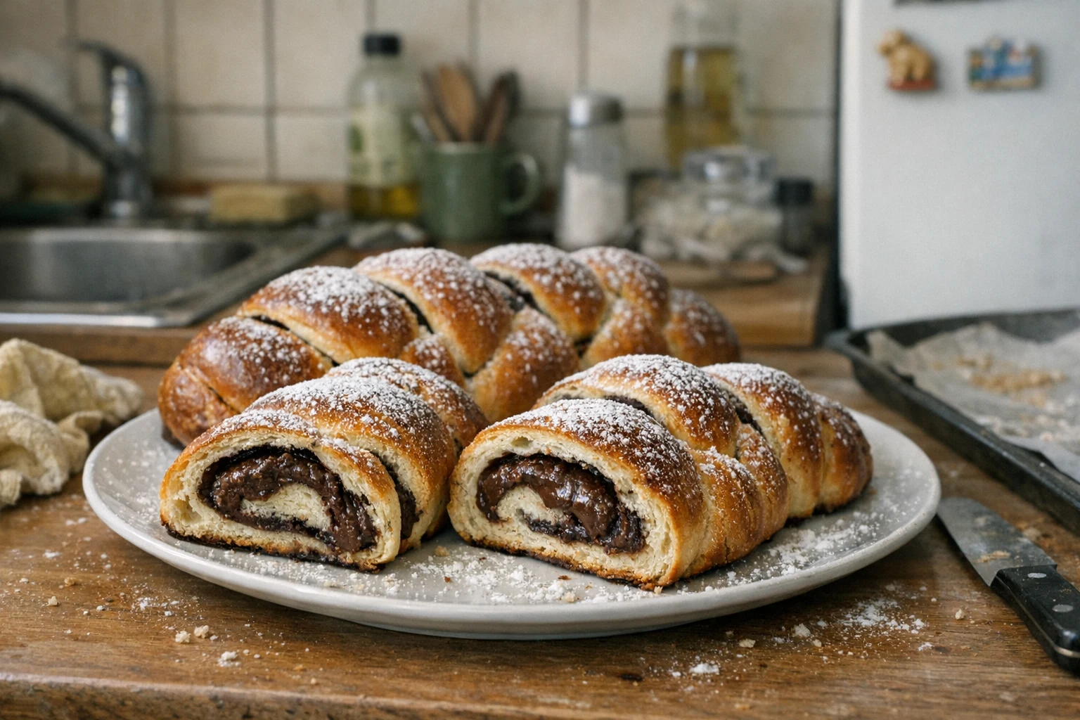 Hefezopf mit Schokoladenpudding