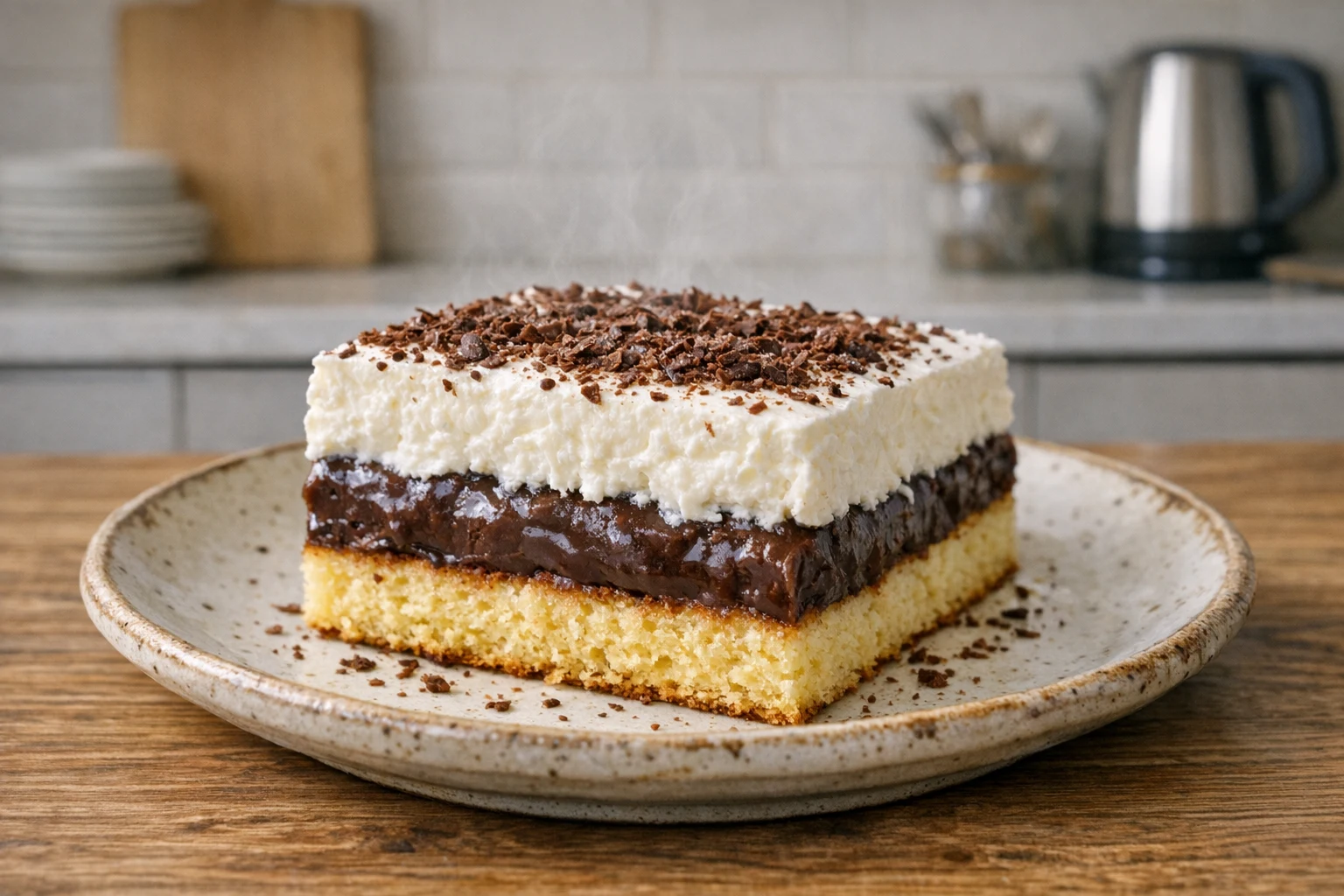 Biskuitkuchen mit Schokoladenpudding