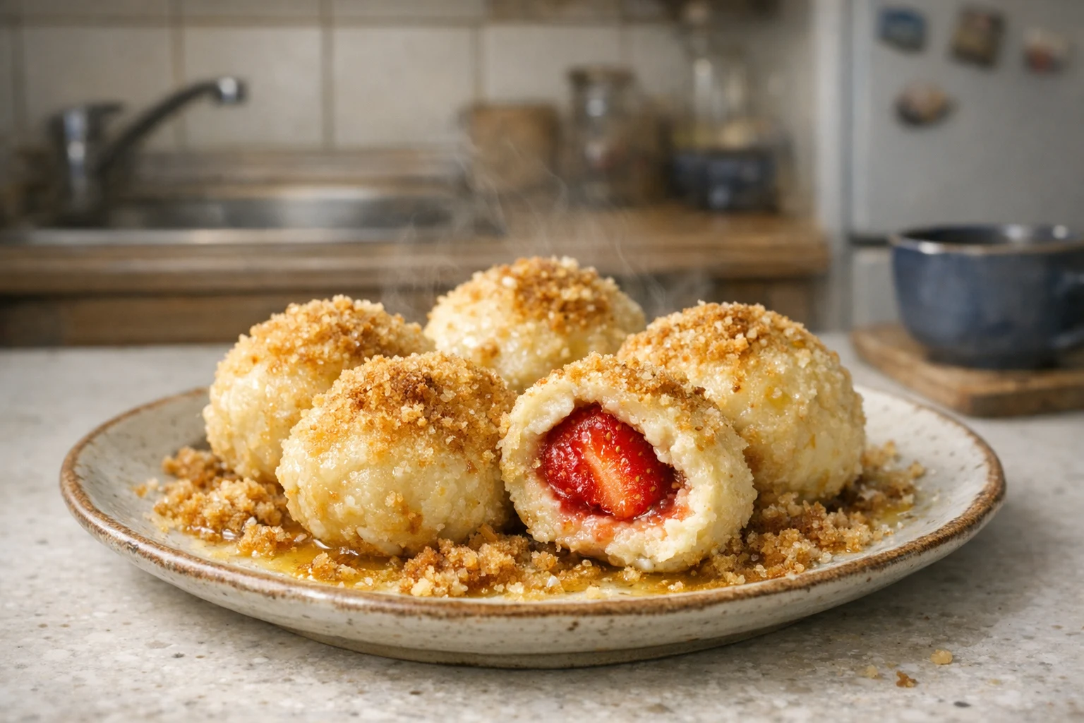 Quarkknödel mit Erdbeeren