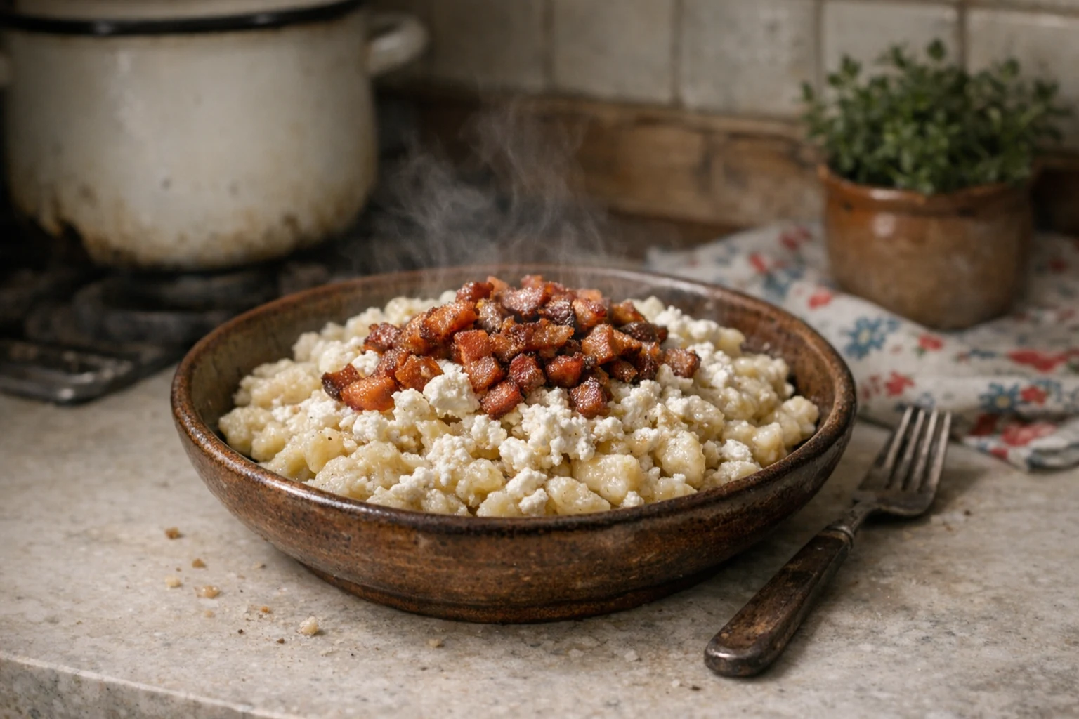 Halušky mit körnigem Frischkäse