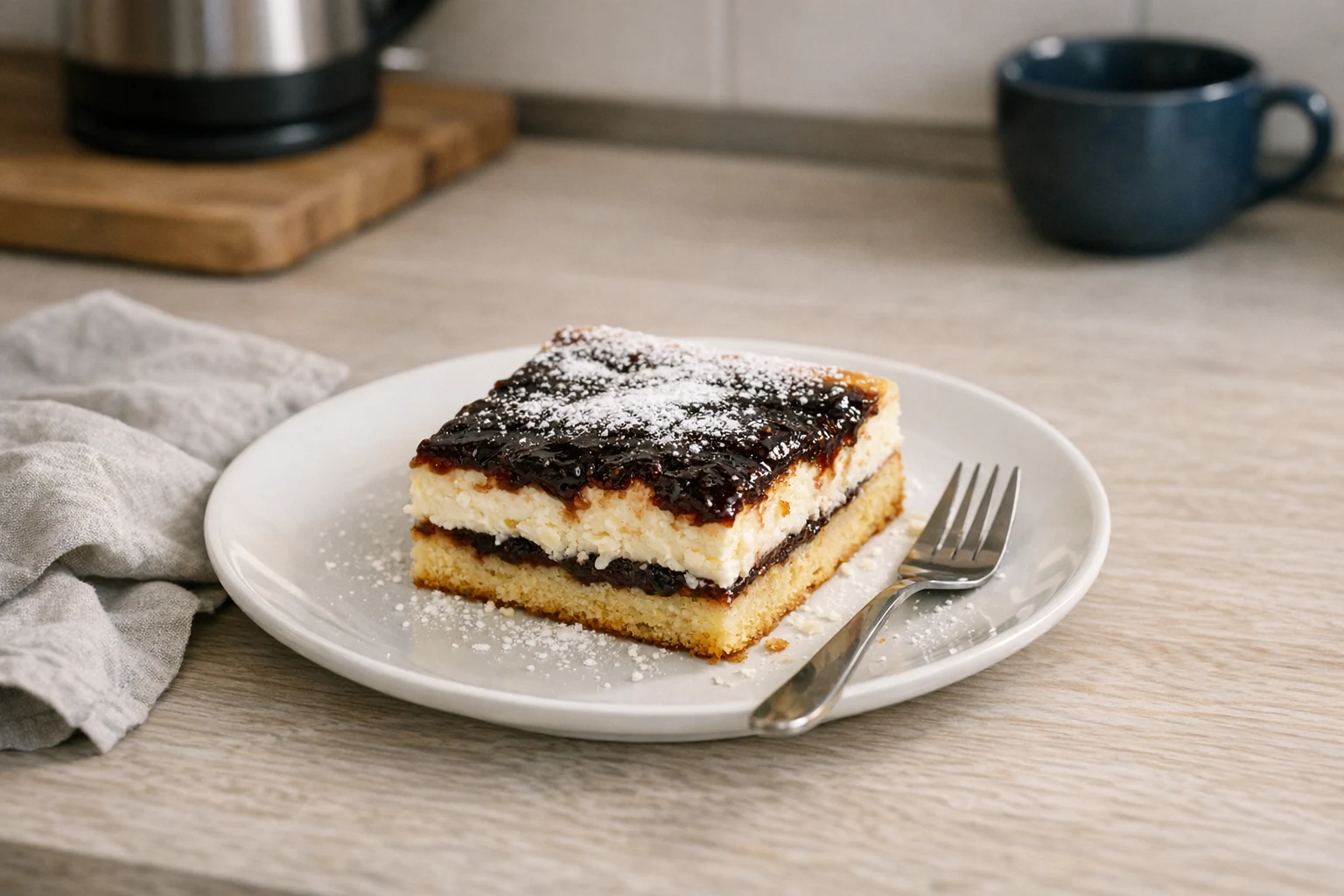 Quarkkuchen mit Pflaumenmus