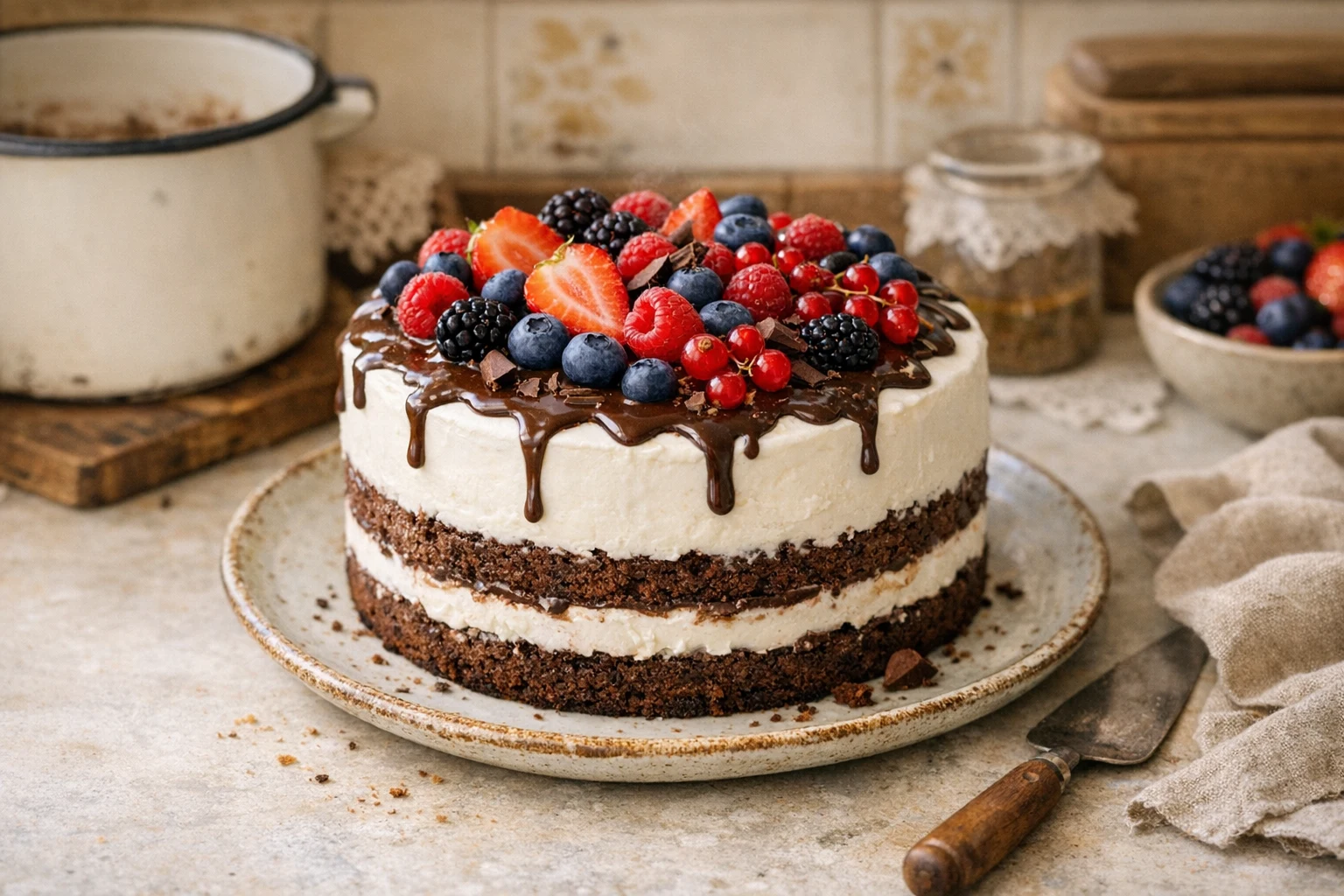 Pribináčik-Torte mit Früchten
