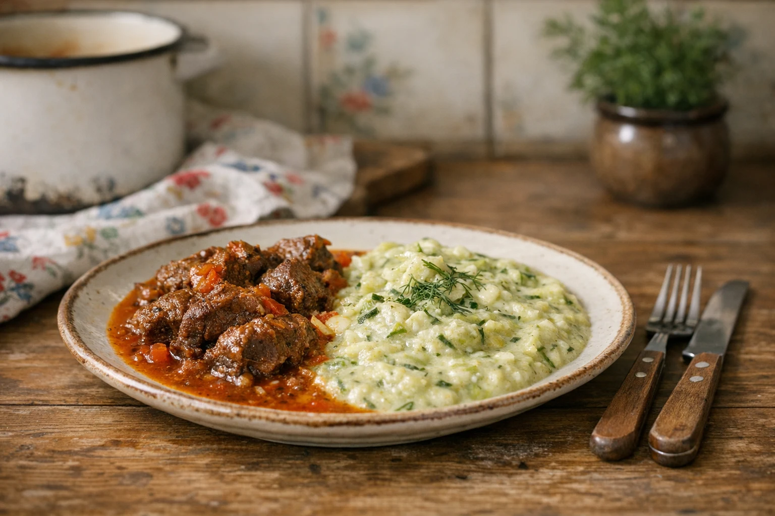 Cremiges Zucchinigemüse mit Rindfleisch