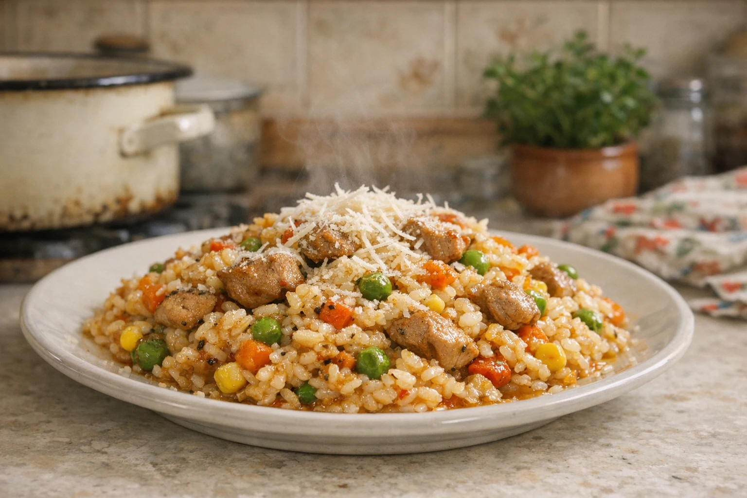 Risotto mit Schweinefleisch und Gemüse
