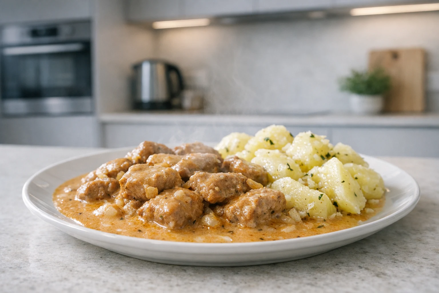 Schweinefleisch in Sahnesauce