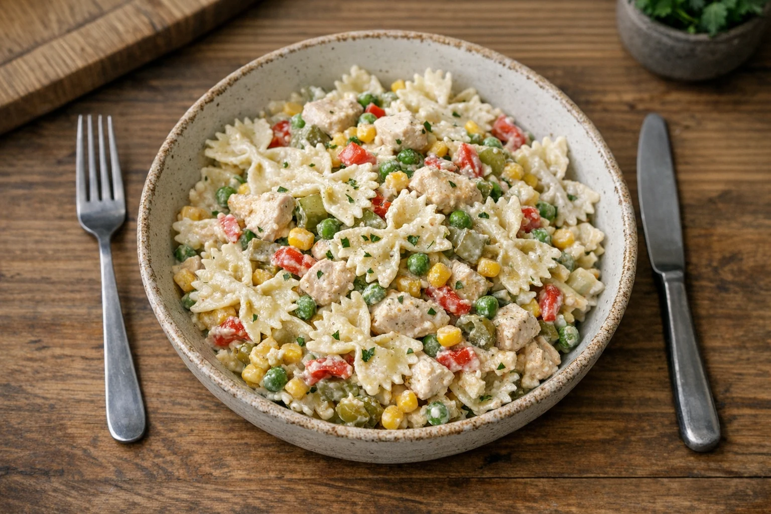 Nudelsalat mit Hähnchen