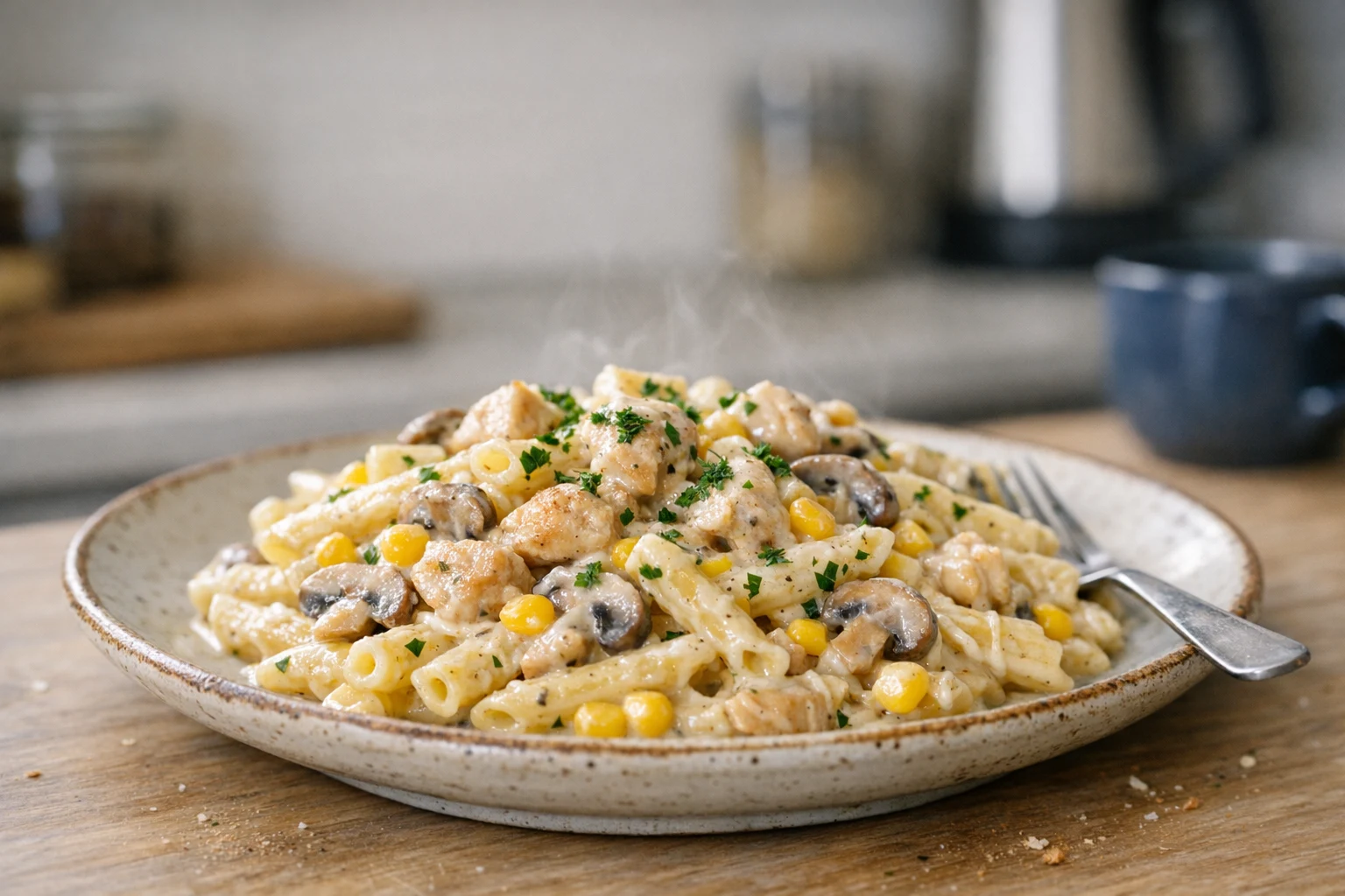 Schnelle Sahne-Käse-Pasta mit Hähnchen
