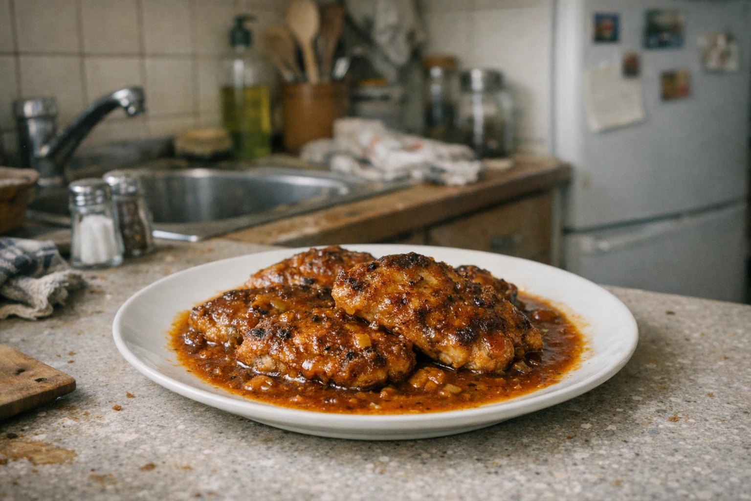Überbackene Schweineschnitzel in würziger Sauce