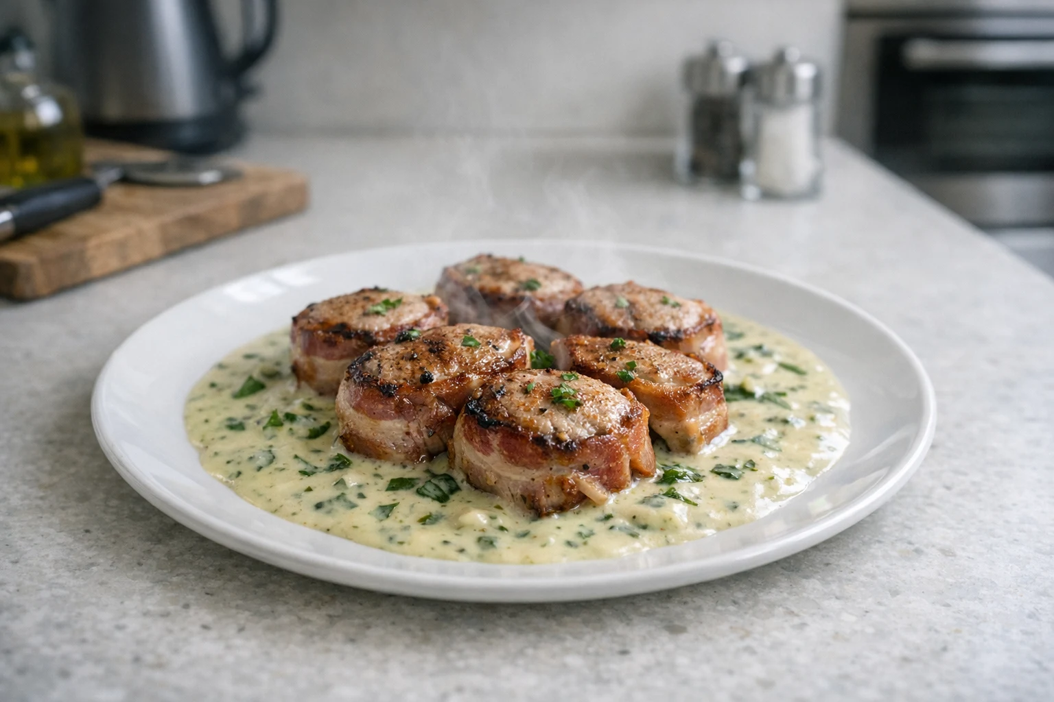 Schweinefiletmedaillons mit Basilikumsauce