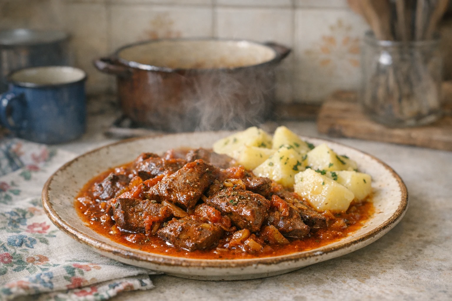 Geschmorte Schweineleber mit Zwiebeln