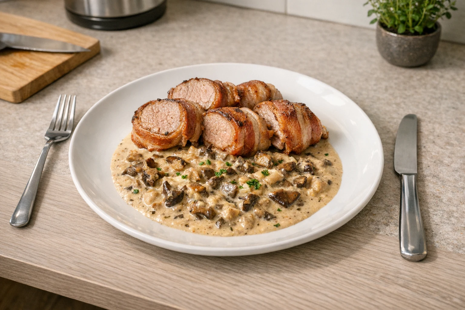 Schweinefilet im Speckmantel mit Pilzsauce