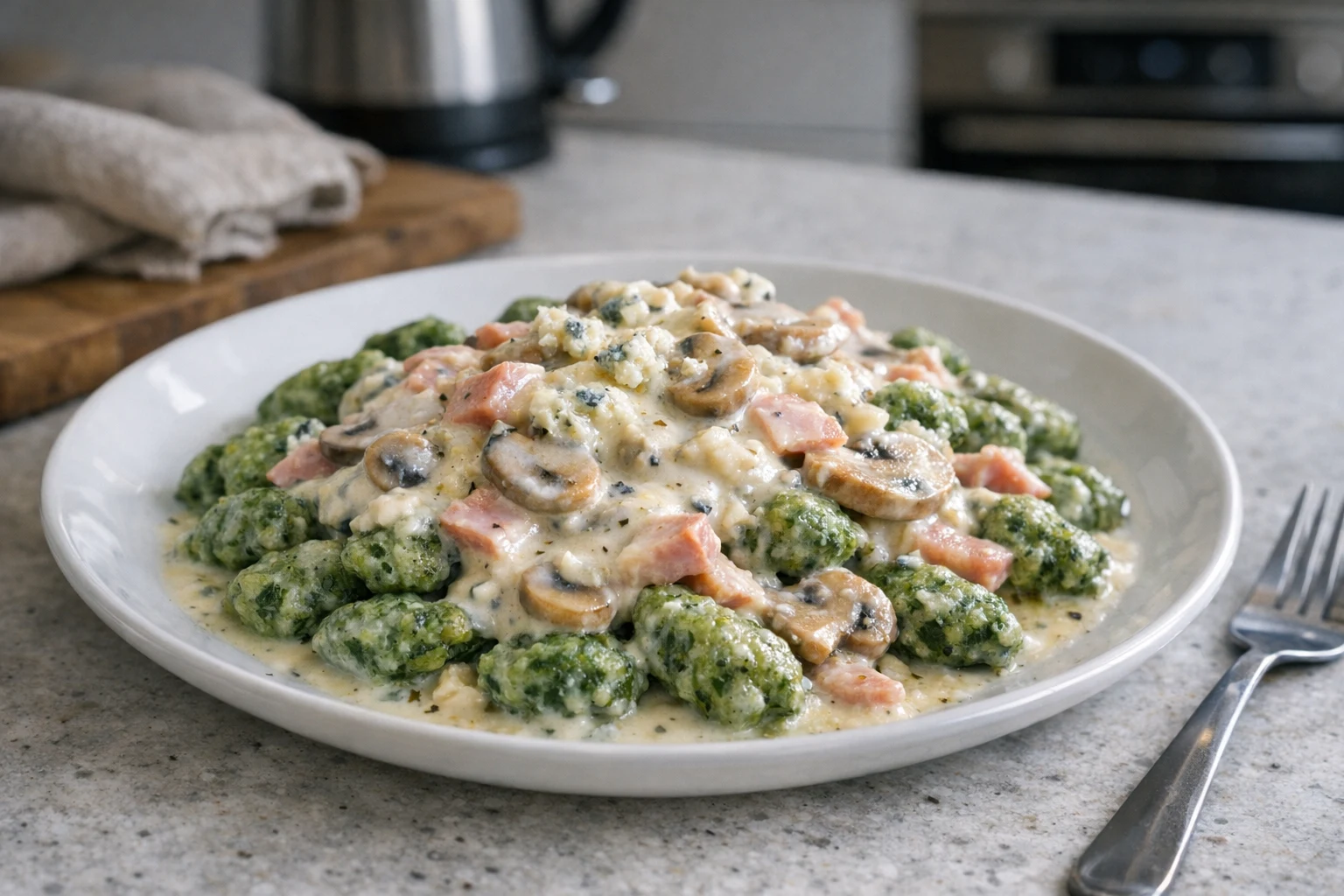 Spinatnockerln mit Niva-Käsesauce