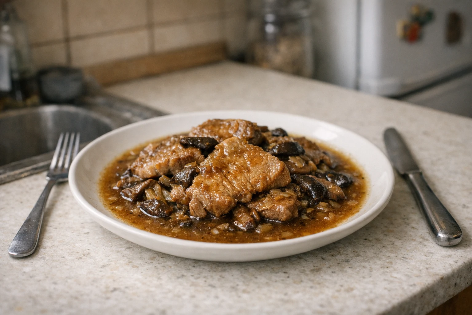 Schweinefleisch mit Steinpilzen