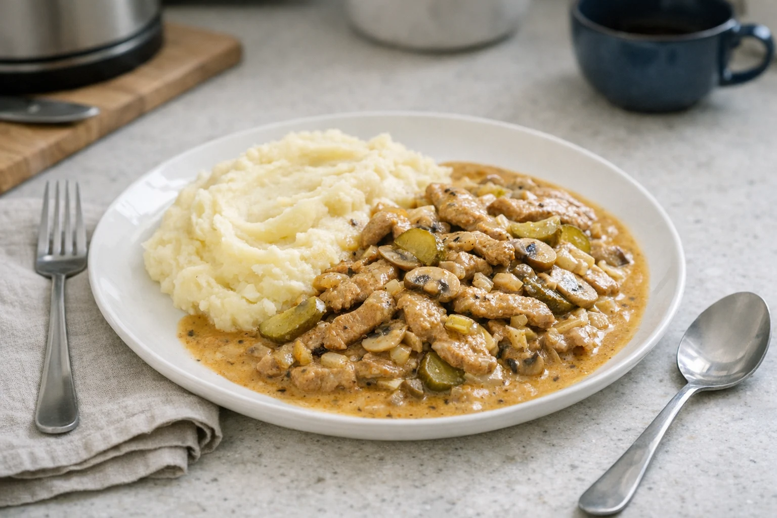 Schweinegeschnetzeltes Stroganoff-Art