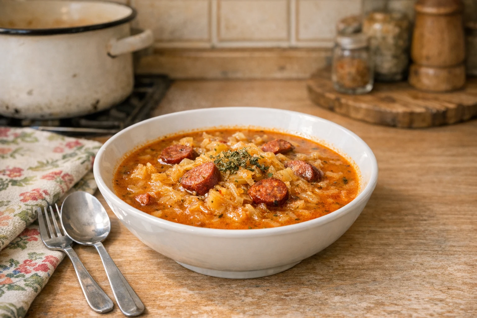Sauerkrautsuppe mit Wurst