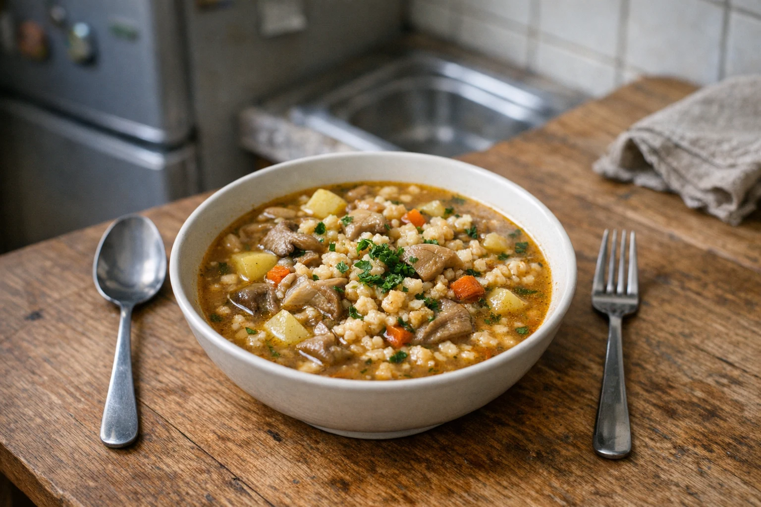 Austernpilzsuppe mit Eiernudelreibsel