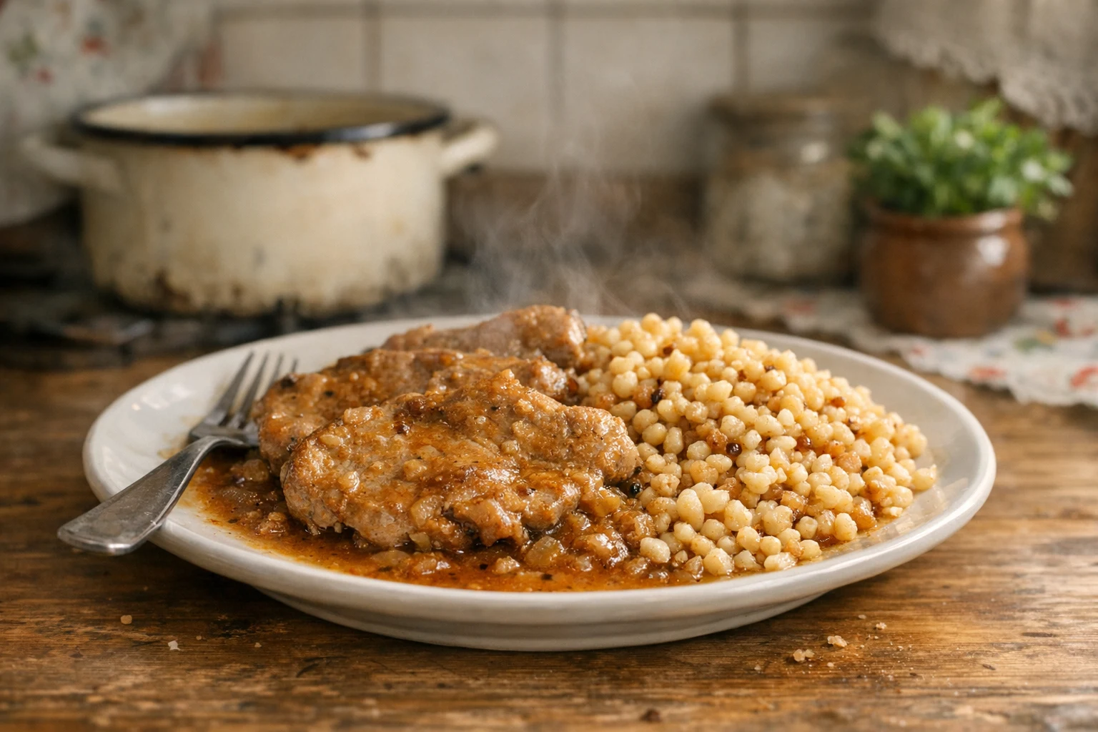 Einfaches Schweinefleisch mit Tarhonya