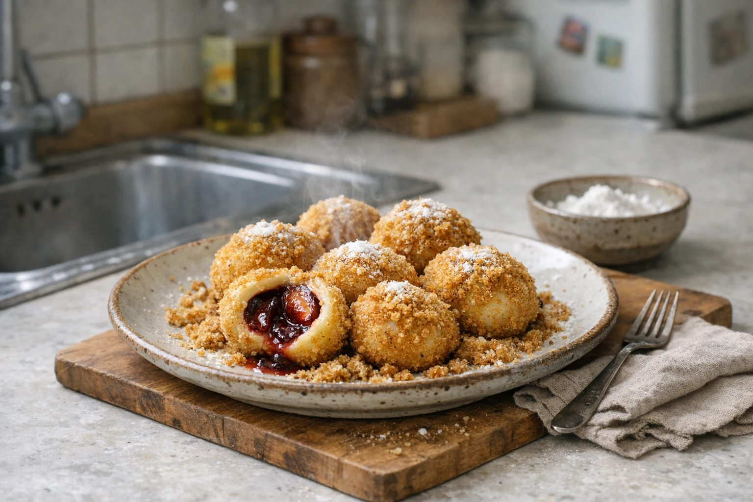 Zwetschgenknödel mit Semmelbröseln