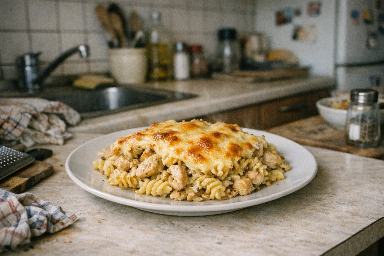 Nudelauflauf mit Hähnchen und Käse