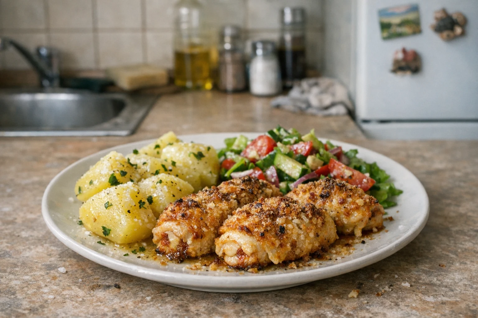 Überbackene Hähnchenbrust mit Käse und Knoblauch