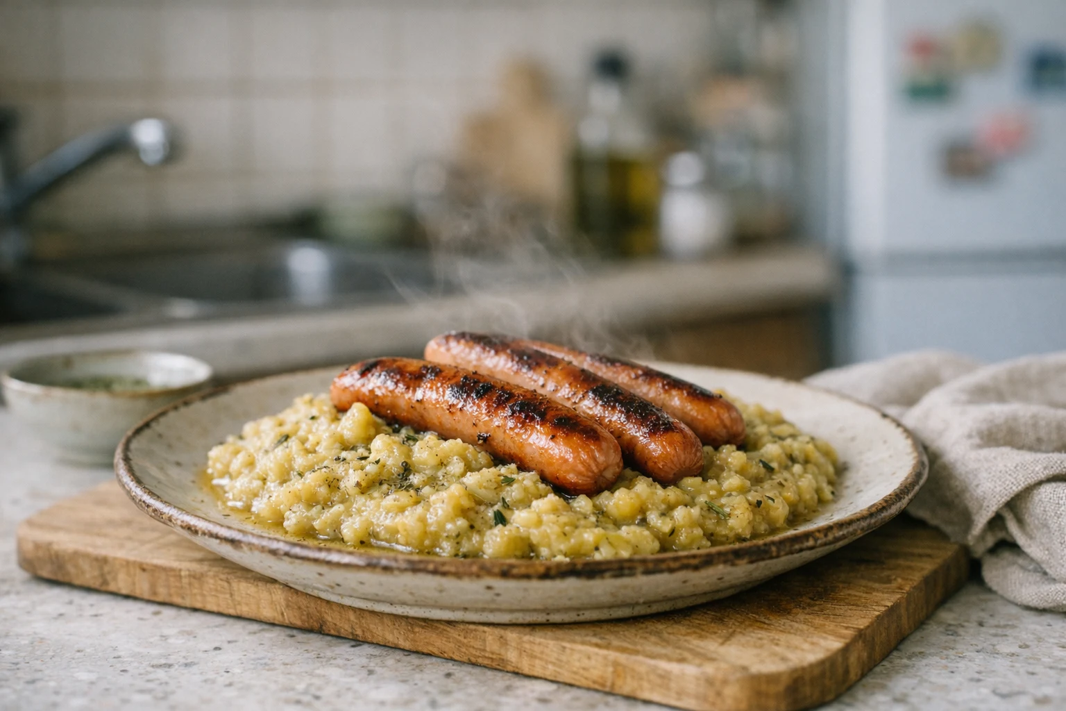 Erbsenbrei mit Würstchen
