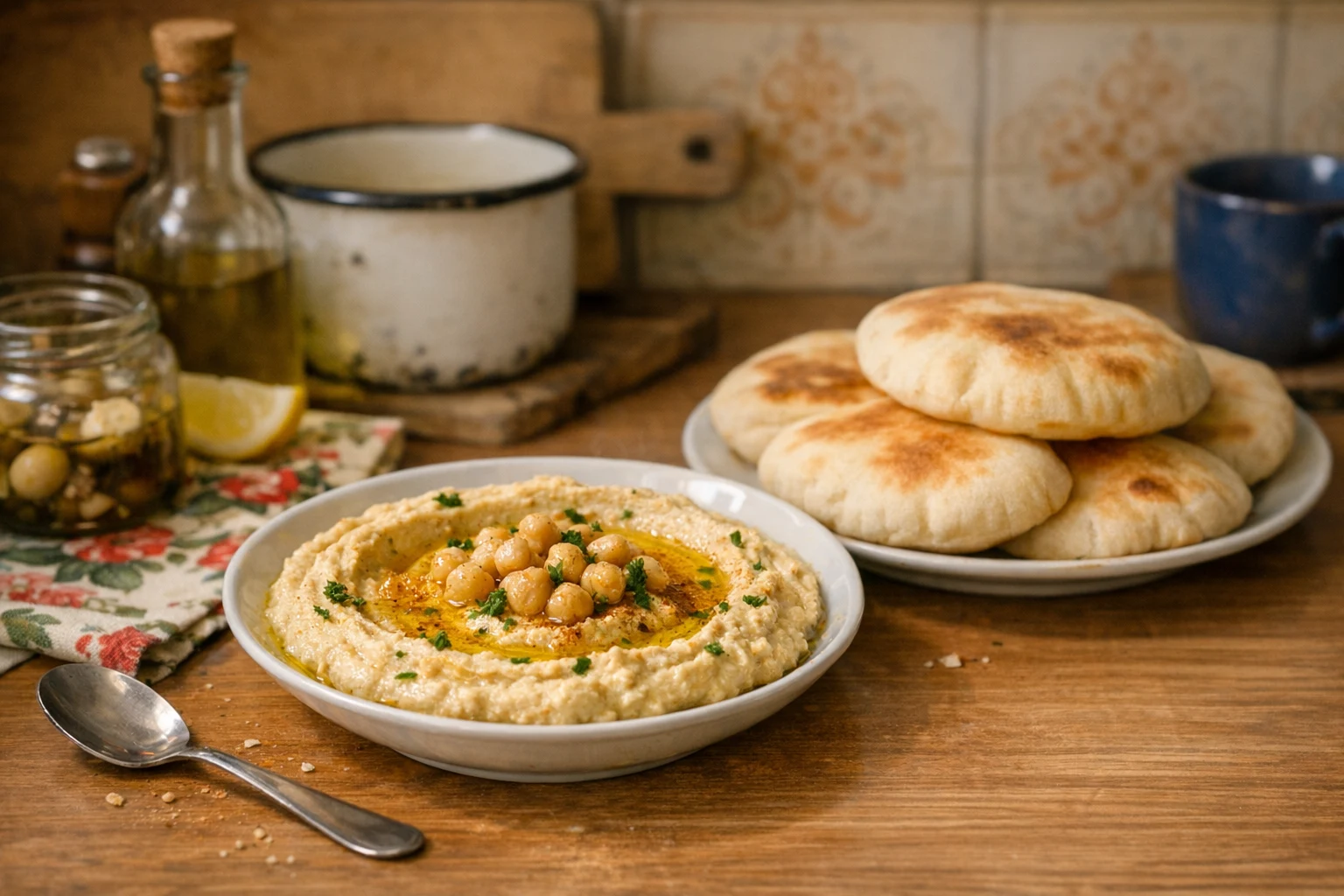Hummus mit Pita (arabisches Fladenbrot)
