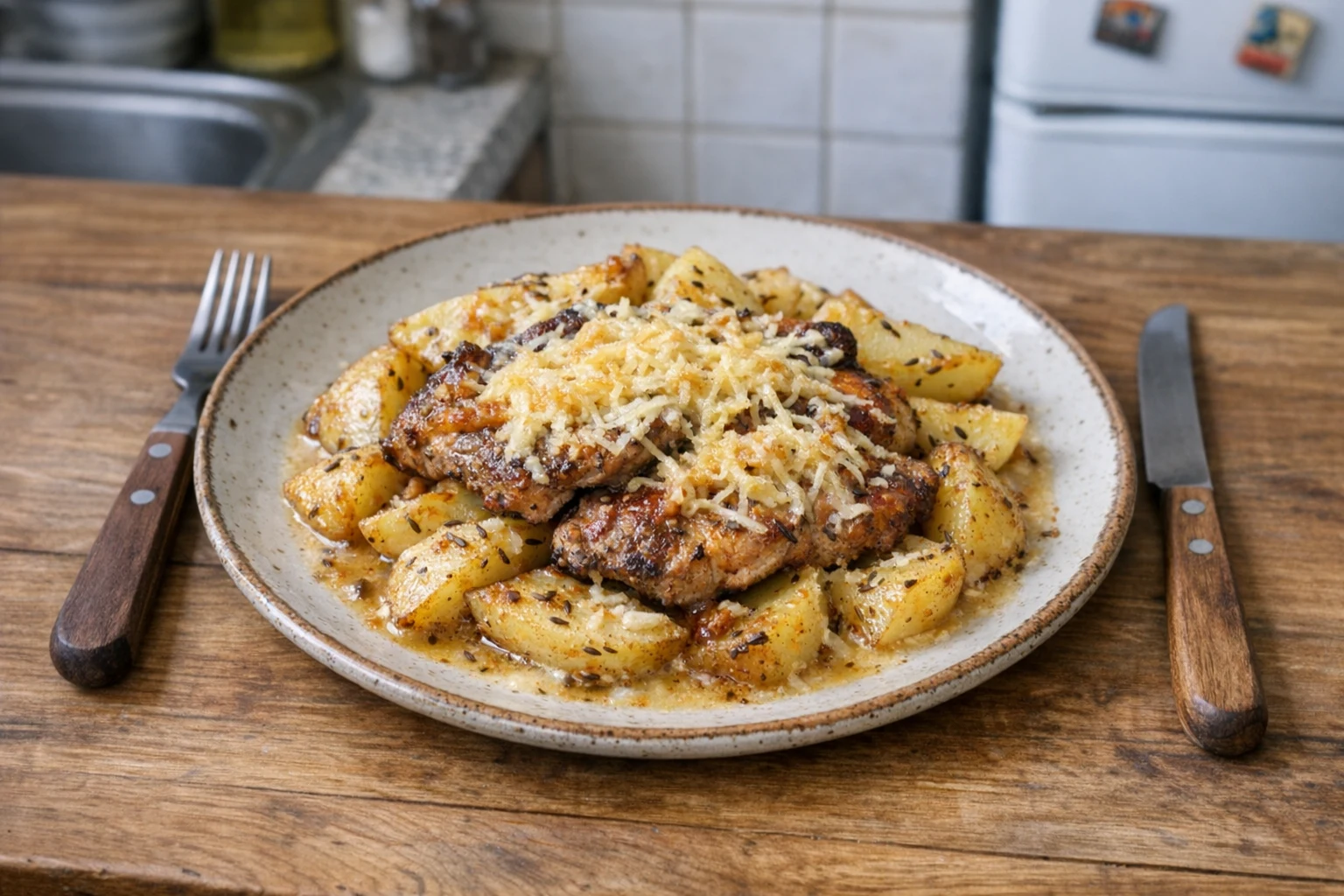 Überbackener Schweinenacken mit Kartoffeln